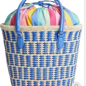 NWT 129.00 ON 34TH ISABELLAA STRAW TOTE BAG BLUE